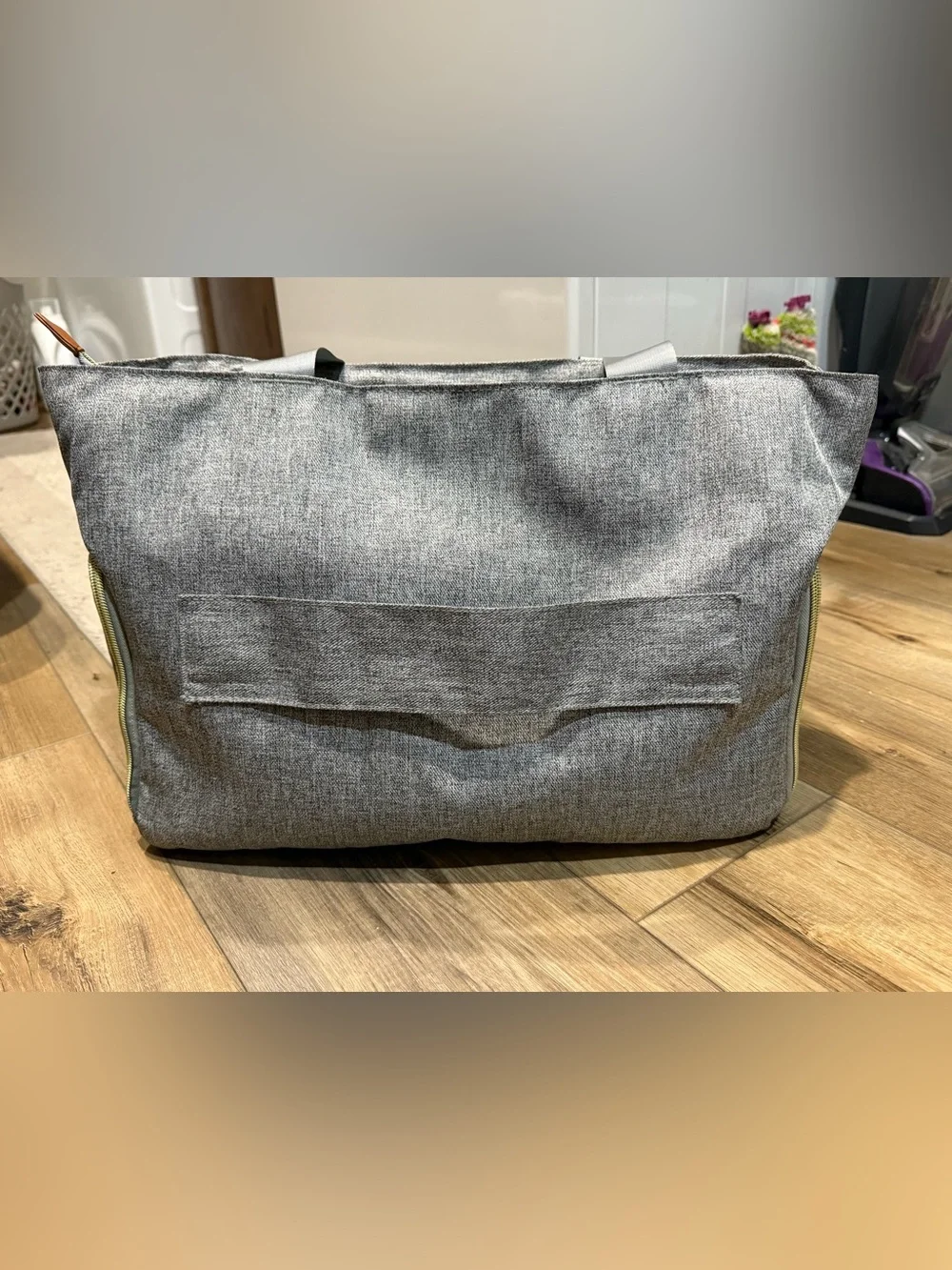 Gray Baby Bag Tote with Leather Accents